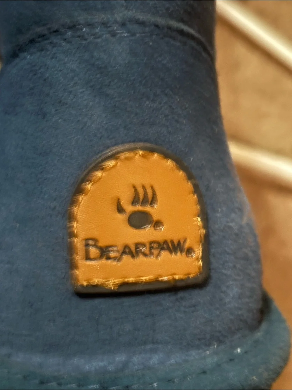 BearPaw Navy Suede Shearling Boot with Beaded Trim